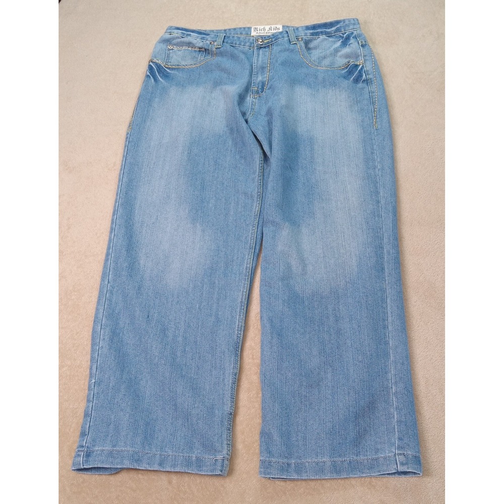 Rich Kids Denim Y2K Wide Leg Baggy Embroidered Denim‎ Jeans Men's 40x32 Blue